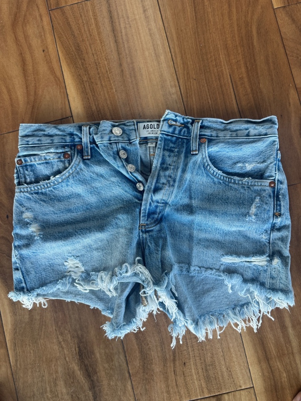 Agolde Light Wash Distressed Denim Cutoff Shorts